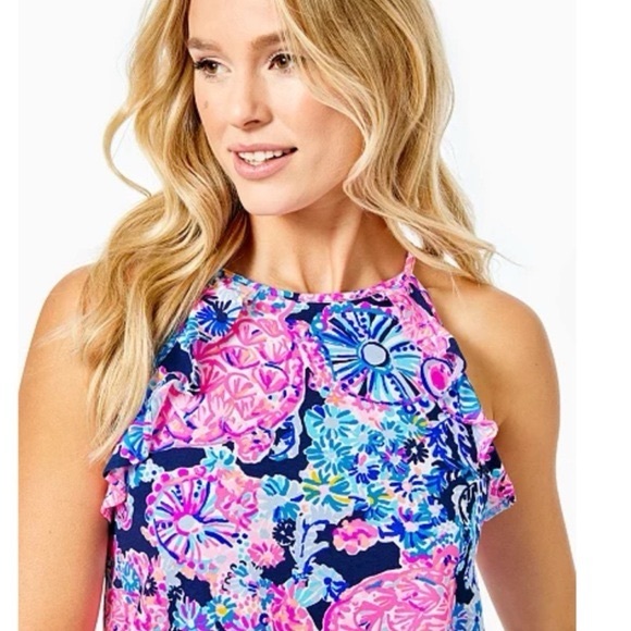 Lilly Pulitzer Billie Top Sleeveless Ruffle Tank Women’s Small Turtle Amazement - Picture 2 of 9